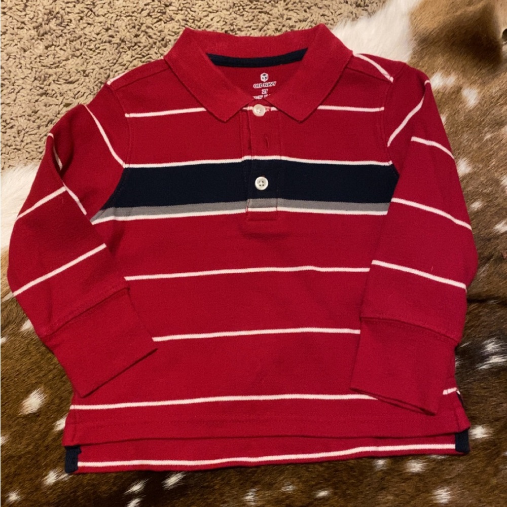 Old Navy Red and Navy Striped Polo